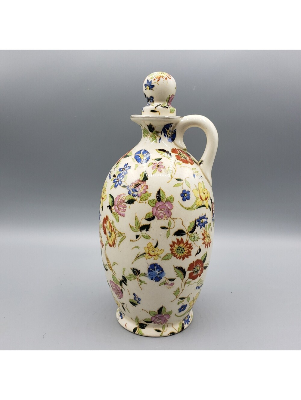 Vintage Ceramic Japan Ware Chintz Jug Bottle Cruet Cork Stopper Floral